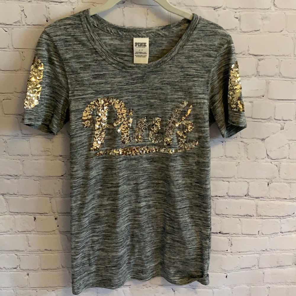 PINK sequin grey shirt